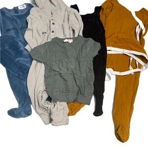 Trendy Clothing Set in Gray, Blue, and Mustard baby boy 6mo bundle